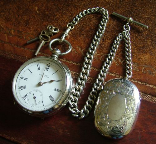 Antique Waltham Pocket Watch, Chain and Vesta