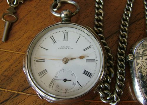 fig 2. Antique Waltham pocket watch, chain and vesta