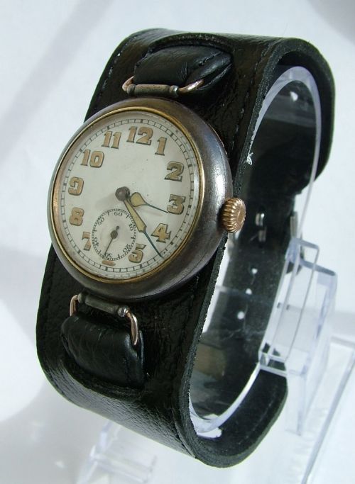 fig 1. WW1 era Moeris gun metal cased trench watch 