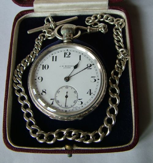 fig 1. A 1935 silver J W Benson pocket watch
