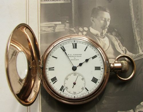 fig 1. A 1920s Minerva half hunter pocket watch originally retailed by W.E.Johnson Birmingham & Dudley.