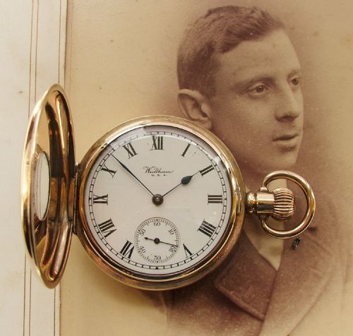 A Vintage 1928 Waltham Half Hunter Pocket Watch