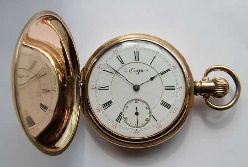 fig 1. Antique Elgin hunter pocket watch, super movement