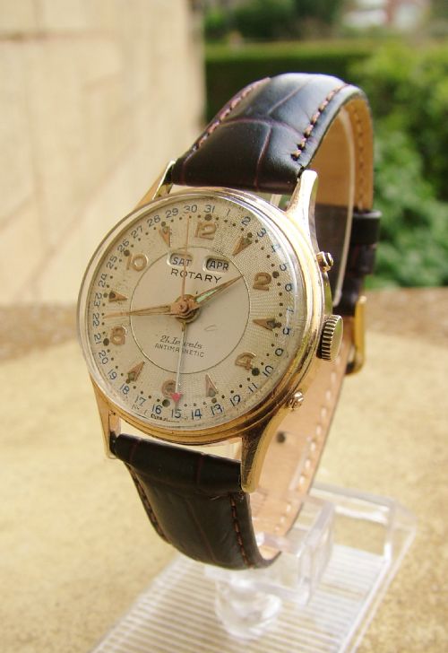 fig 1. A gents 1950s Rotary Triple date wrist watch.