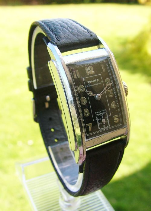 fig 1. A 1940s Art Deco Roamer Standard gents wrist watch.