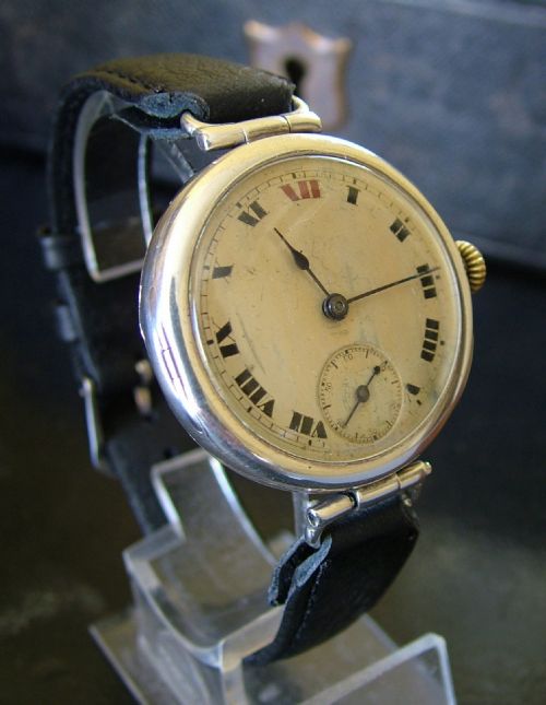 fig 1. Antique 1914 silver Rolex Admiralty wrist watch