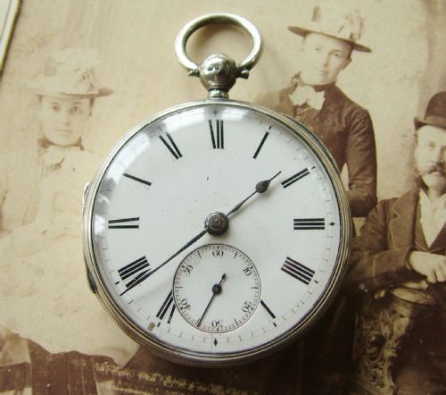 Antique English Silver Fusee Pocket Watch, 1877