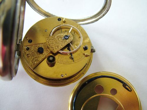 fig 1. Antique English silver fusee pocket watch, 1877