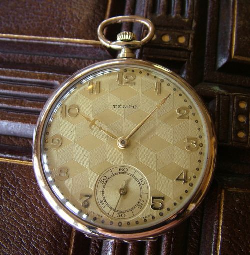 fig 1. A vintage 1920s Tempo rolled gold pocket watch