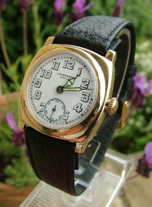 fig 1. A 1930s J W Benson gold wrist watch