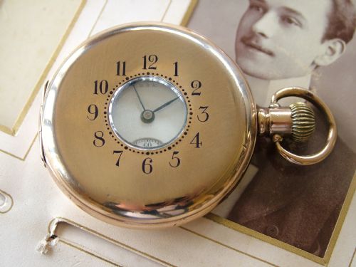 fig 1. Antique Waltham Traveler half hunter pocket watch