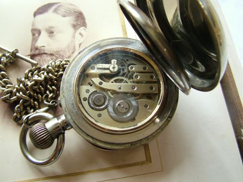 fig 1. Antique Goliath pocket watch and chain, circa 1910