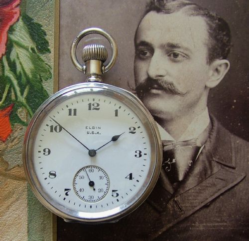 Vintage 1920 Silver Elgin Stem Winding Pocket Watch