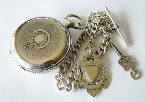 fig 2. J W Benson silver pocket watch, chain and box