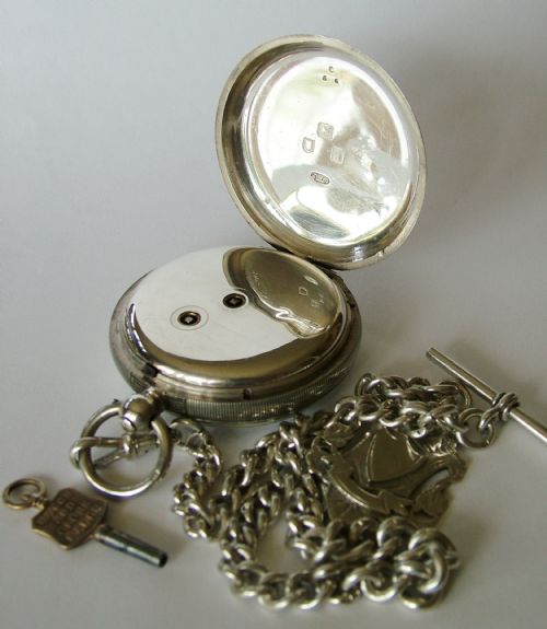 fig 3. J W Benson silver pocket watch, chain and box