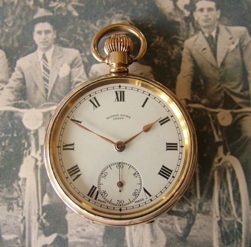 A Vintage 1920s Harris Stone Leeds Gold Plated Pocket Watch.