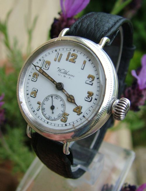 fig 1. Gents WW1 silver Waltham trench watch, military history