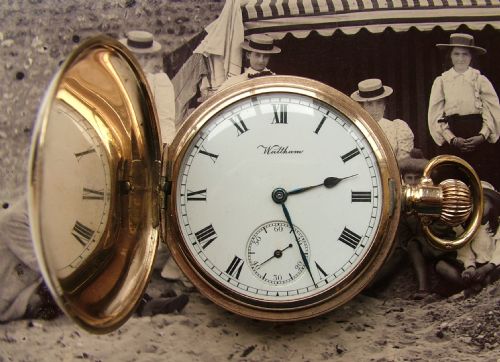Antique 1912 Waltham Gold Filled Full Hunter Pocket Watch.
