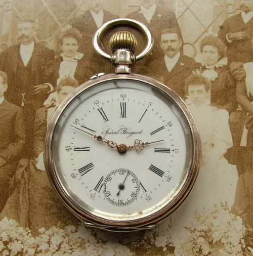 A Spiral Breguet Silver Pocket Watch, Circa 1900.