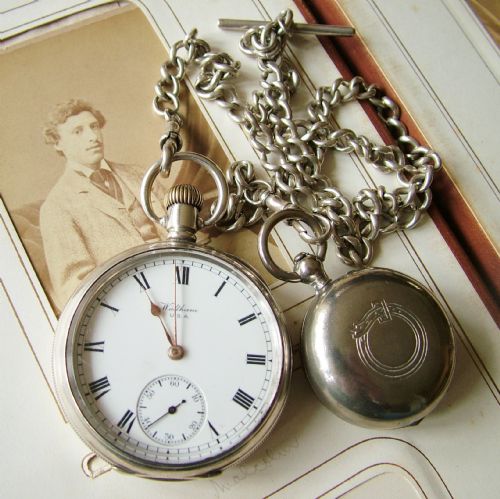 Antique Silver Waltham Pocket Watch and Albert