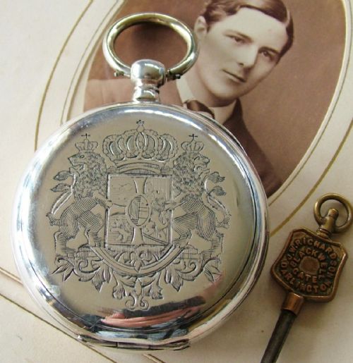 Antique Silver Pocket Watch, Swedish Coat of Arms