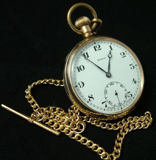 1920s Gold Plated Pinnacle Pocket Watch with Chain