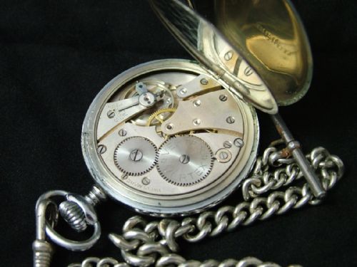 fig 1. 1930s Vertex stem-winding pocket watch and chain