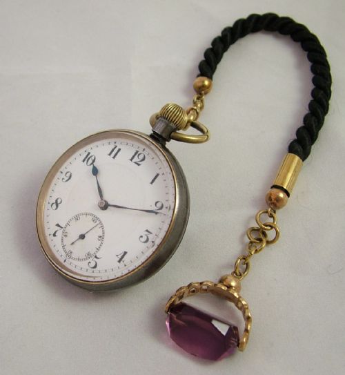 Antique Gun Metal Cased Pocket Watch and Albert