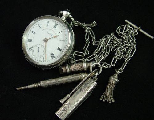Antique Silver J G Graves Pocket Watch and Chain
