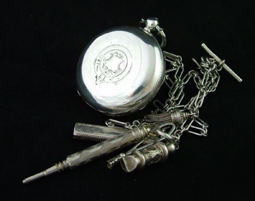 fig 1. Antique silver J G Graves pocket watch and chain
