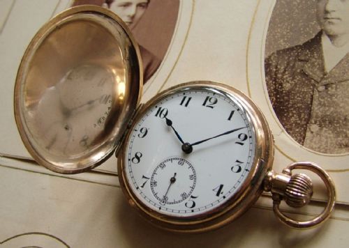 Antique Gold Plated Full Hunter Pocket Watch