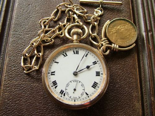 fig 1. A 1920s Record pocket watch, chain and fob
