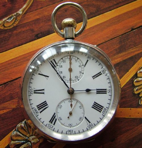 An Antique Swiss Silver Chronograph Pocket Watch