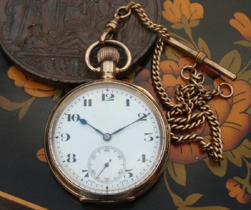 1920s Tavannes Open Faced Pocket Watch with Chain