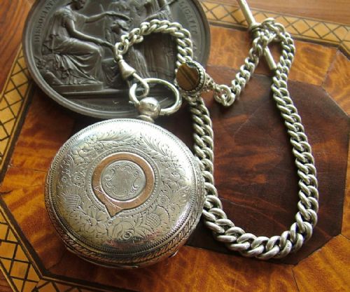 fig 1. Antique silver fusee pocket watch and chain