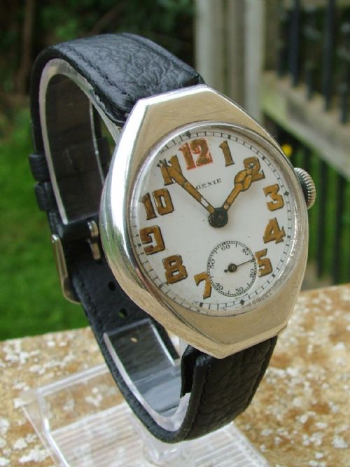 fig 1. A gents antique silver Genie wrist watch