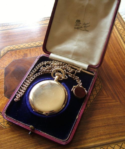 fig 1. Waltham full hunter pocket watch, chain & box