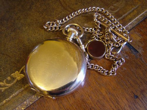 fig 2. Waltham full hunter pocket watch, chain & box