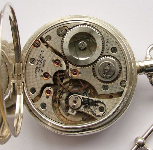 fig 1. A vintage 1920s silver Record pocket watch & chain.
