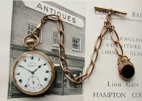 fig 2. A vintage 1920s Cyma gold plated pocket watch, chain & swivel