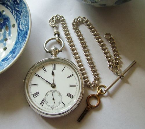 fig 1. An antique silver fusee pocket watch and chain