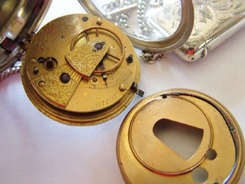 fig 1. Antique silver pocket watch, chain and vesta case