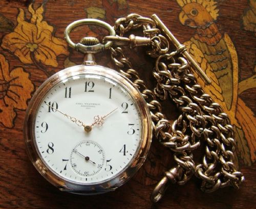 Antique Galonne Cased Omega Pocket Watch and Chain