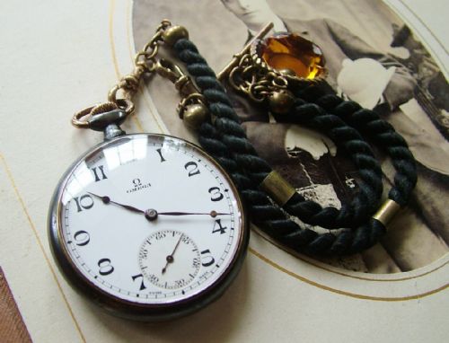 1920s Omega Gun Metal Pocket Watch with Albert