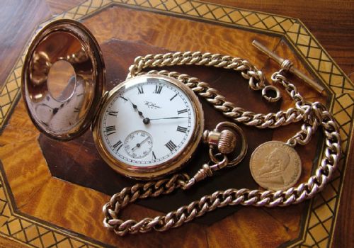 fig 1. 1920s Waltham half hunter pocket watch with albert