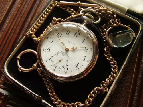 An Antique Zenith Pocket Watch, Chain and Box