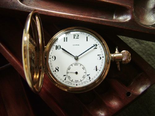 fig 1. 1930s Cyma full hunter pocket watch, Tavannes