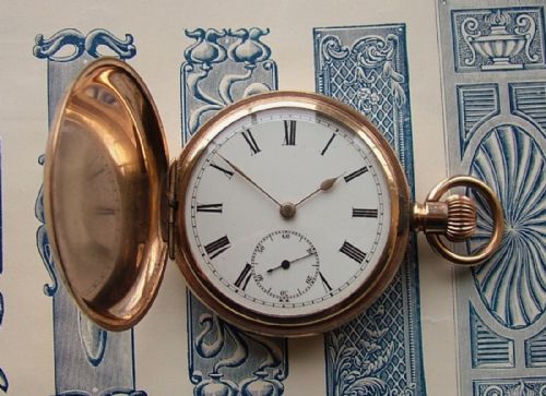 Antique English Gold Plated Full Hunter Pocket Watch
