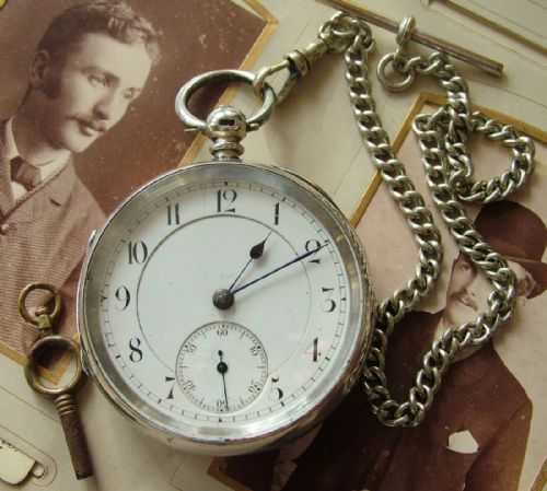 An Antique Silver Fusee Pocket Watch with Chain