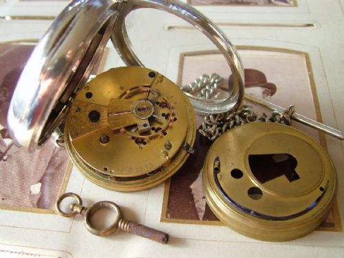 fig 2. An antique silver fusee pocket watch with chain
